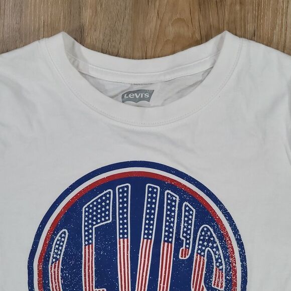 🔸️Levi's White & Blue Graphic Logo Short Sleeve Top Youth Large - Picture 5 of 11